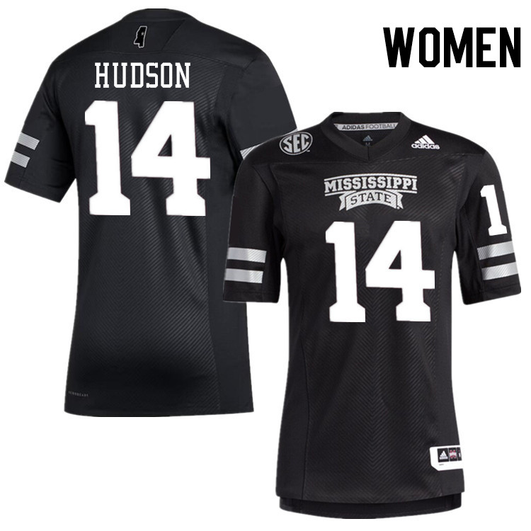 Women #14 Trent Hudson Mississippi State Bulldogs College Football Jerseys Stitched-Black